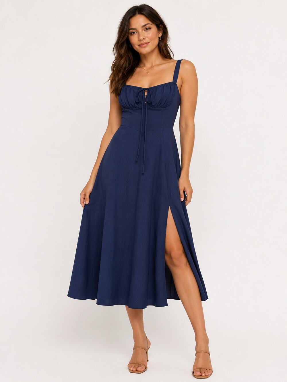 Parthea Navy Blue Bustier Corset Sundress Romantic Coquette Regency Garden L